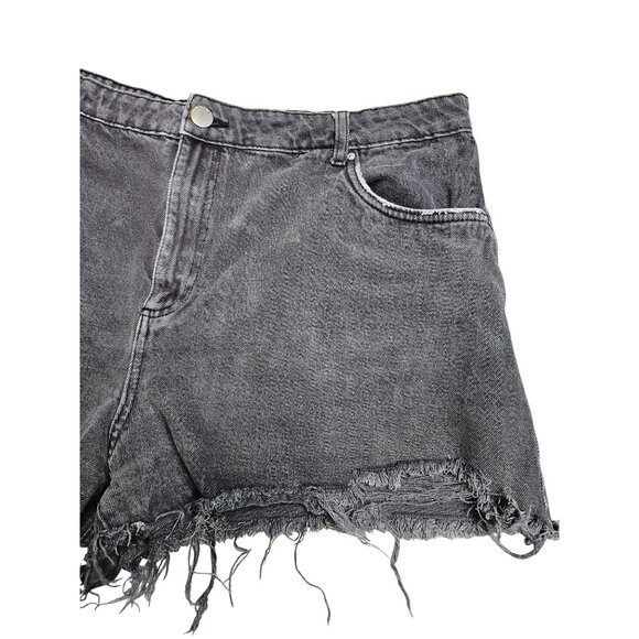 Cotton On Distressed Black Wash Denim Shorts Women Size 14 Frayed Hem High Rise - Picture 3 of 8